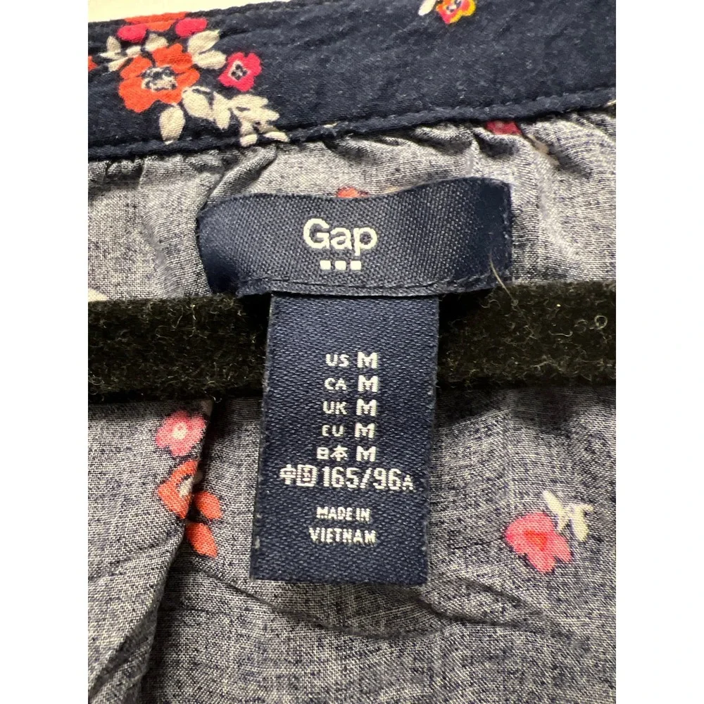 Gap Women’s V-Neck 3/4 Sleeve Floral Print Boho Summer Pullover Top Size M Blue - Picture 2 of 4